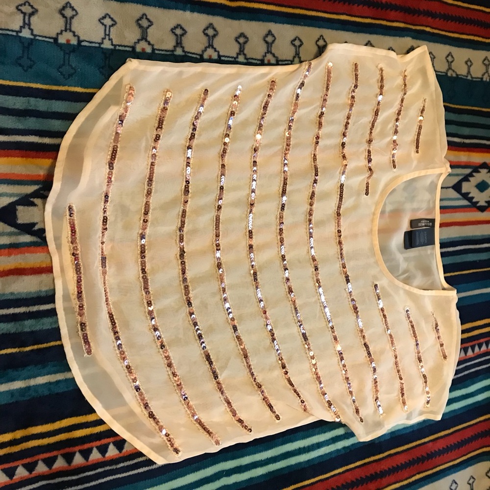 Cream top with rose gold sequins